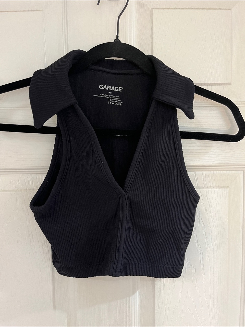 Garage Black Ribbed Collared Crop Top